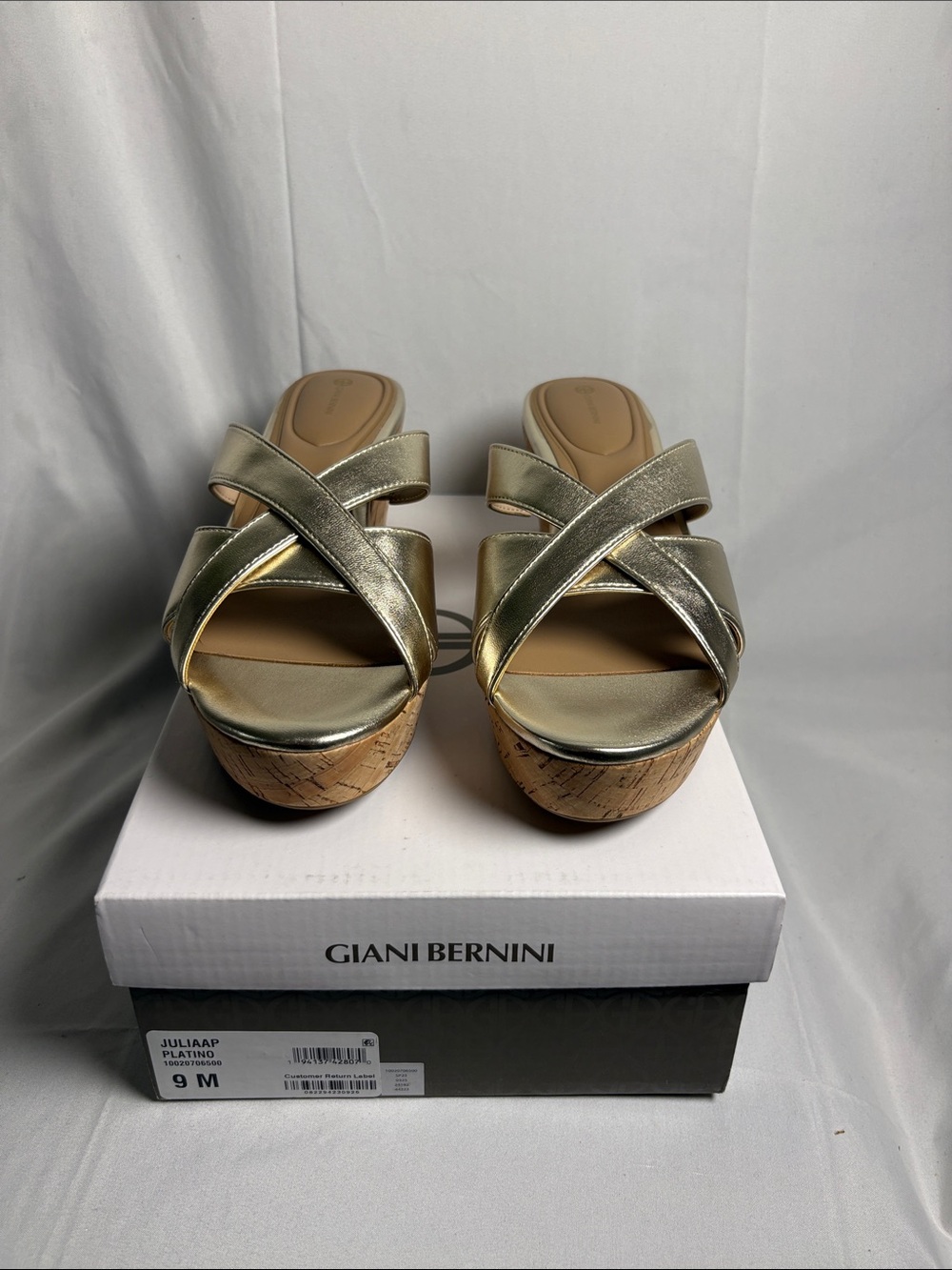 Giani Bernini Metallic Gold Cork Platform Slide Sandals size 9